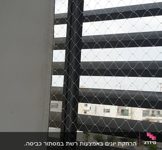רשת מתכת מותקנת על חלון למניעת כניסת יונים